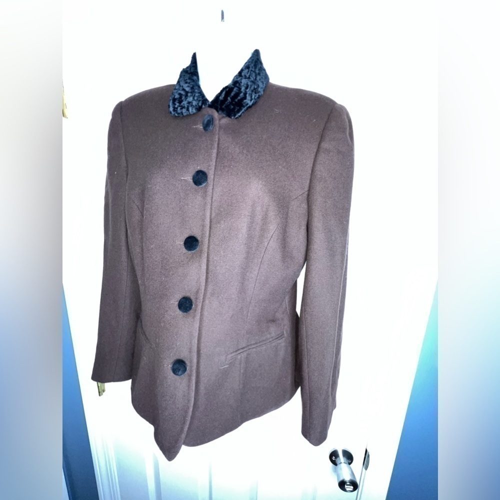 Vtg Summit Hill Women’s 10 100% Wool Brown Blazer Jacket Velvet Collar M Classic - Picture 4 of 14